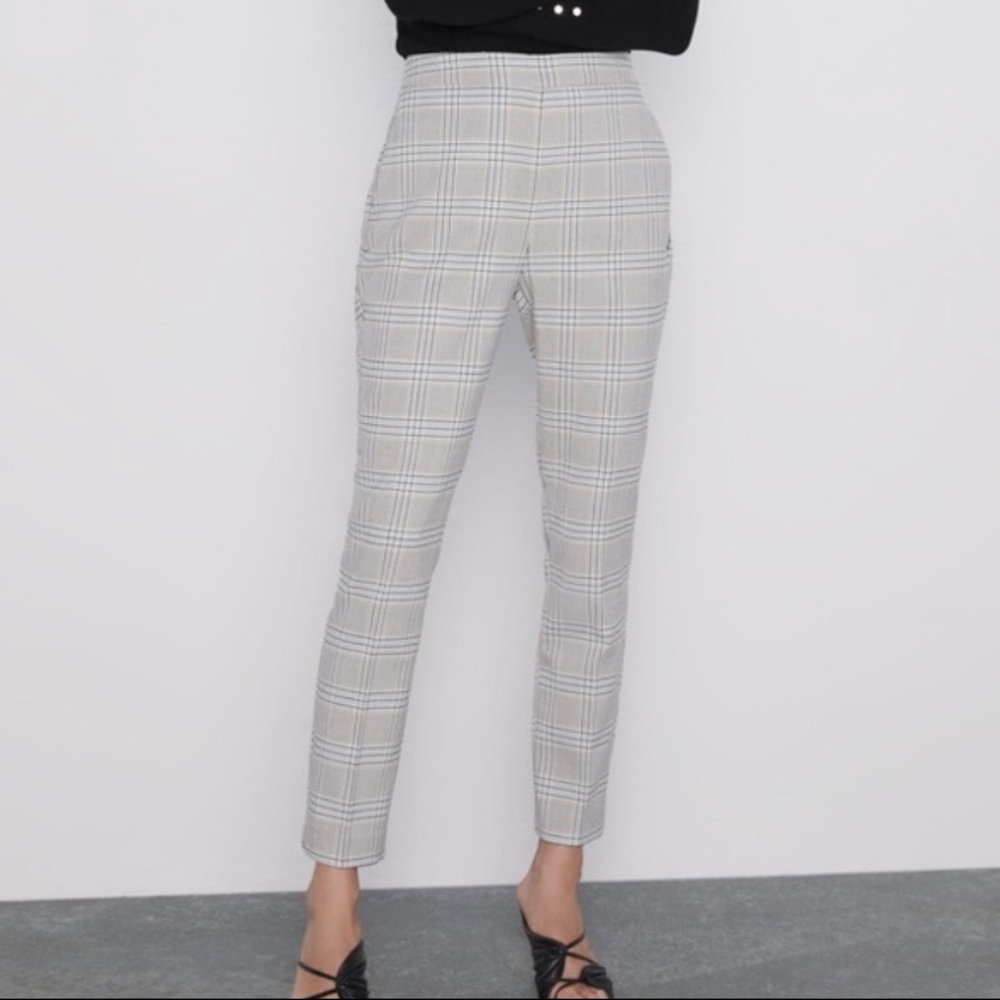 Zara Plaid Flat Front High Waist Trouser Pants Small